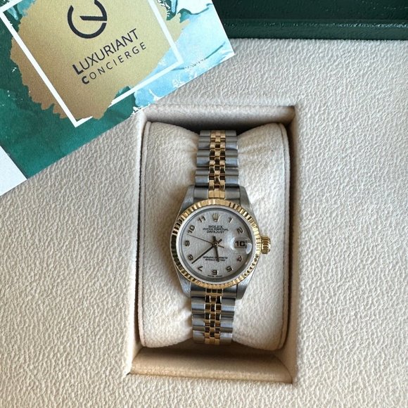 ROLEX DATEJUST CREAM JUBILEE ARABIC DIAL 18KY FLUTED JUBILEE TWOTONE WATCH 69173 - Picture 5 of 6